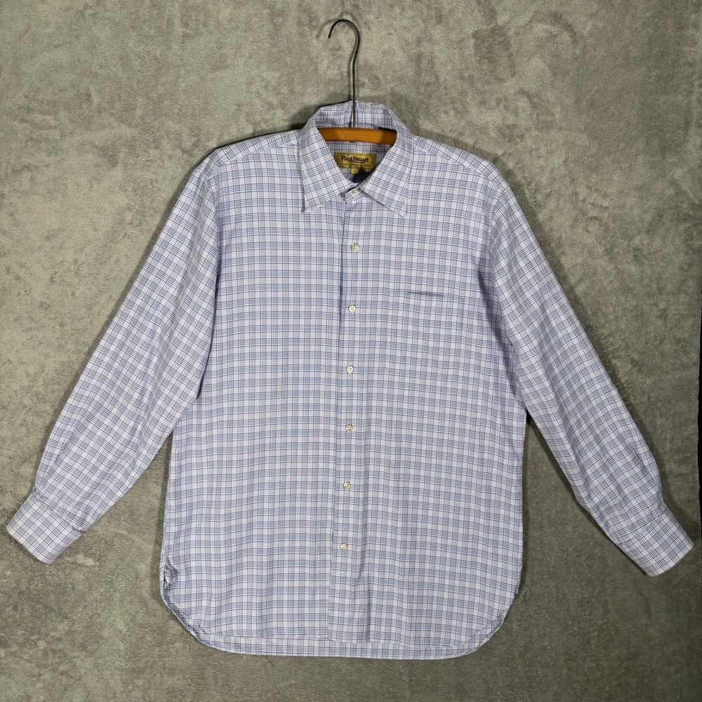 Paul Stuart Mens Large Purple Blue Plaid Long Sleeve Button Down Shirt Cotton‎